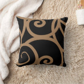 ミディアムブラウンとブラックモダン抽象芸術枕 クッション (ブランケット)