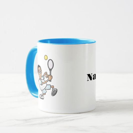 ミディアムブラウンヘアメンテニスプレーヤーマグ マグカップ (正面左)