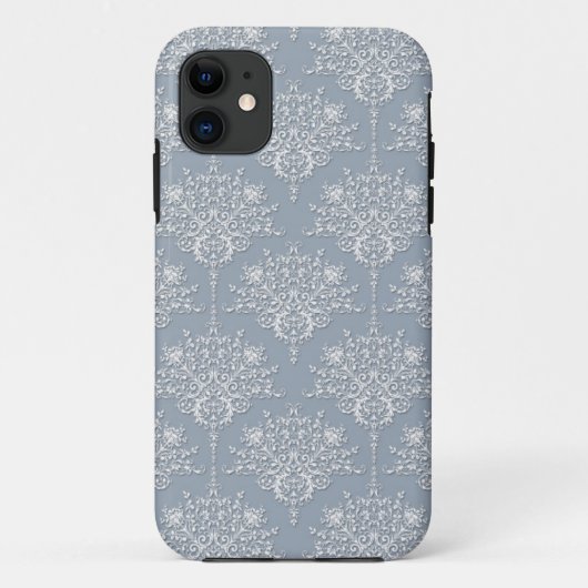 ミディアムブルーグレーとホワイトのダマスク模様 Case-Mate iPhoneケース (裏面)