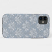 ミディアムブルーグレーとホワイトのダマスク模様 Case-Mate iPhoneケース (裏面(横))