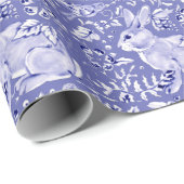 ミディアムブルーホワイトラビットバニーバニーバードタイル ラッピングペーパー (ロールコーナー)