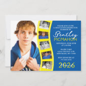 ミディアムブルー&イエローフォトフィルムストリップ卒業 招待状 (正面)