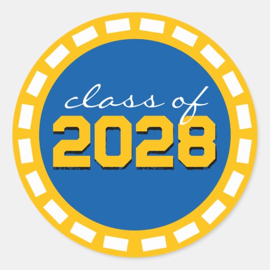 ミディアムブルー＆ゴールドフィルムストリップ卒業 ラウンドシール (正面)