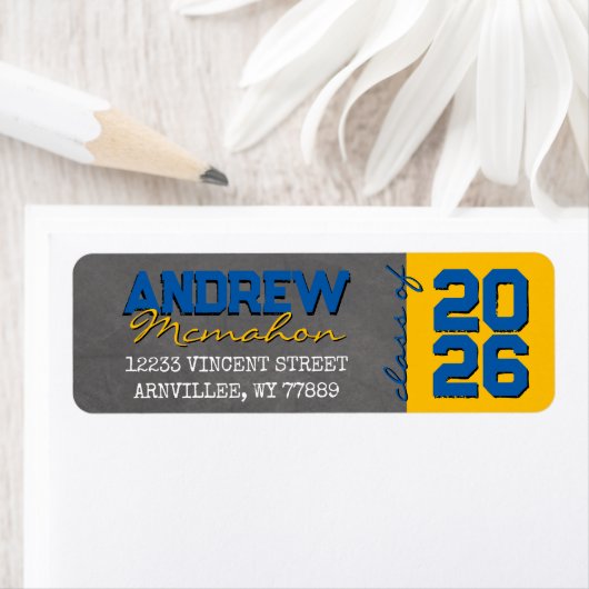 ミディアムブルー&金ゴールドシャルボードグラード差出人住所 ラベル (インサイチュ)