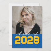 ミディアムブルー&金ゴールドシャルボードフィルムストリップ卒業 招待状 (裏面)