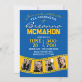 ミディアムブルー&金ゴールドフィルムストリップ5写真卒業 招待状 (正面)