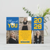 ミディアムブルー&金ゴールド3 Photo Graduation Thank You 招待状 (スタンド正面)