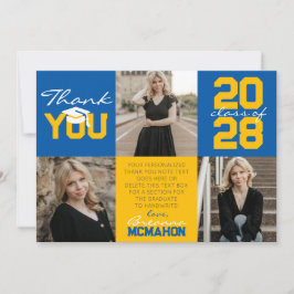 ミディアムブルー&金ゴールド3 Photo Graduation Thank You 招待状