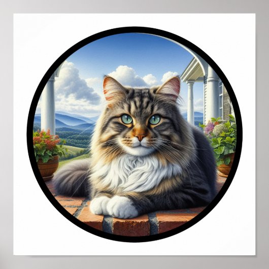 ミディアムヘアキャットの円形の3D画像 ポスター (正面)
