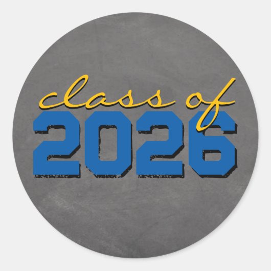 ミディアム ブルー & ゴールド チョークボード 卒業 シール (正面)