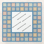 ミディテラン青、オレンジと緑の枠 ガラスコースター (正面)