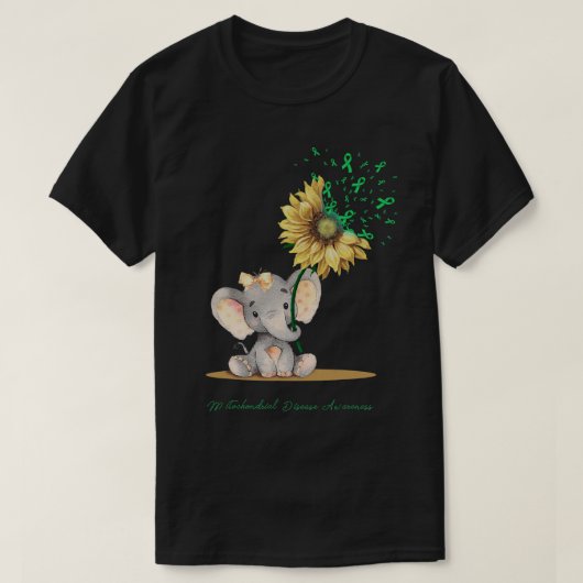 ミトコンドリア病認識度かわいい象の太陽 Tシャツ (デザイン正面)