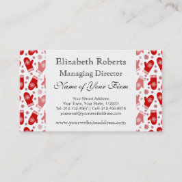 ミトンおよび雪片のレトロのクリスマスのスキー休日 名刺