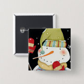 ミトンが付いているモダンな雪だるま 缶バッジ (正面&裏面)