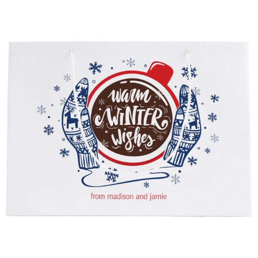 ミトンとココアのあたたかな冬の願い ホリデー ラージペーパーバッグ (正面)