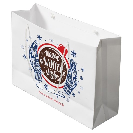 ミトンとココアのあたたかな冬の願い ホリデー ラージペーパーバッグ (正面アングル)