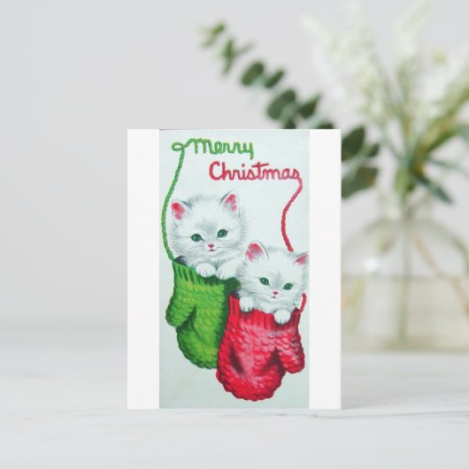 ミトンとメリークリスマスの子猫 シーズンポストカード (スタンド正面)