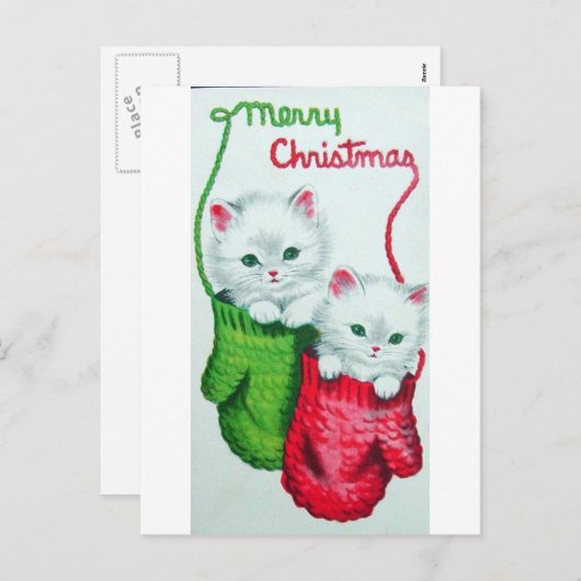 ミトンとメリークリスマスの子猫 シーズンポストカード (正面/裏面)