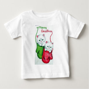 ミトンとメリークリスマスの子猫 ベビーTシャツ
