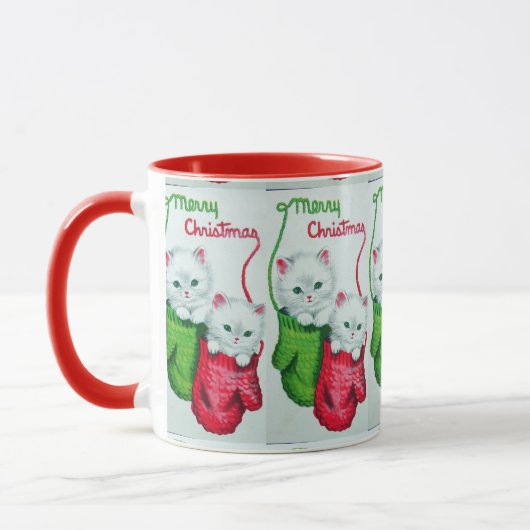ミトンとメリークリスマスの子猫 マグカップ (左)