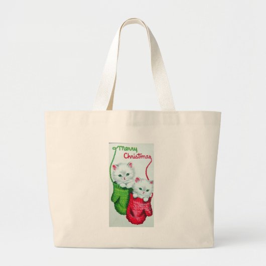 ミトンとメリークリスマスの子猫 ラージトートバッグ (正面)