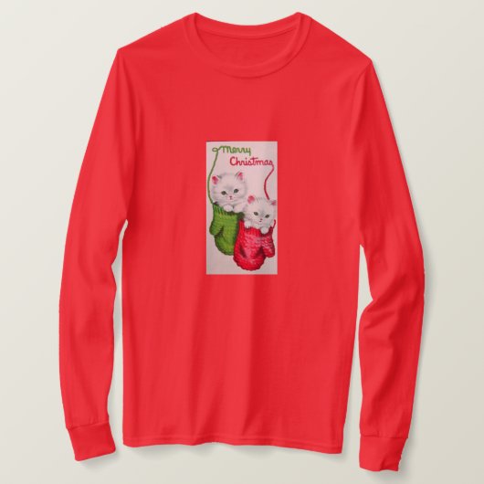 ミトンとメリークリスマスの子猫 Tシャツ (デザイン正面)