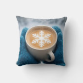 ミトンと雪の結晶とともにおいしい冬のコーヒー クッション (正面)