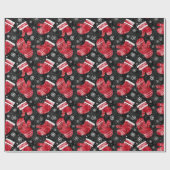 ミトンのある黒と赤のクリスマスの背景 ラッピングペーパー (フラット)