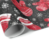 ミトンのある黒と赤のクリスマスの背景 ラッピングペーパー (ロールコーナー)