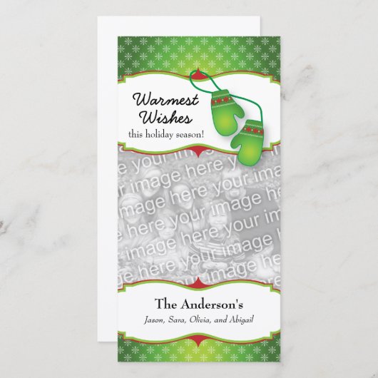 ミトンのクリスマスの写真カードとの最も暖かい願い シーズンカード (正面/裏面)