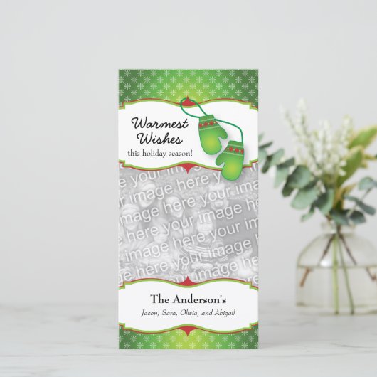 ミトンのクリスマスの写真カードとの最も暖かい願い シーズンカード (スタンド正面)