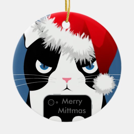 ミトンの円形のクリスマスのオーナメントからの文字 セラミックオーナメント (正面)