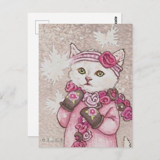 ミトンの子猫と雪のかわいいハガキのセーター ポストカード (正面/裏面)