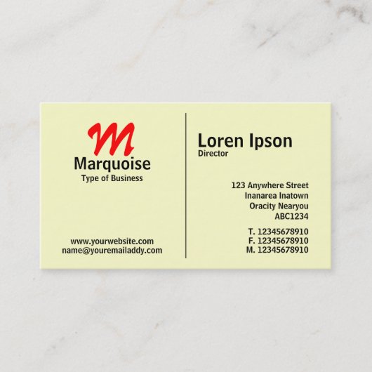 ミドルルールモノグラム – 淡い黄色(FFFFCC) 名刺 (正面)