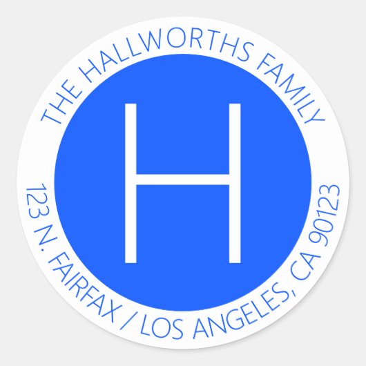 ミナラストブルーモダン&ホワイト差出人住所 ラウンドシール (正面)