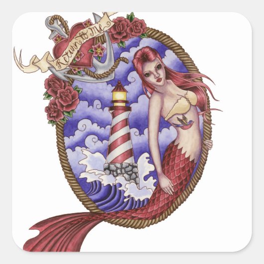 ミナ – Tattoo Mermaid Sticker スクエアシール (正面)