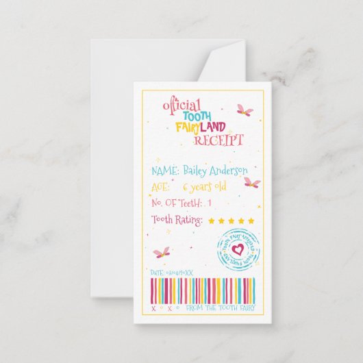 ミニおもしろい歯の妖精のレシートかわいい韻と ノートカード (正面)