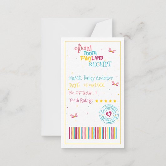 ミニかわいい歯の妖精のレシートとおもしろい韻 ノートカード (正面)