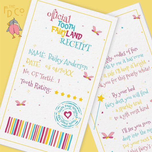 ミニかわいい歯の妖精のレシートとおもしろい韻 ノートカード