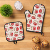 ミニさくらんぼチーズケーキ – ピンク 鍋つかみ&鍋敷きセット (トップダウン)