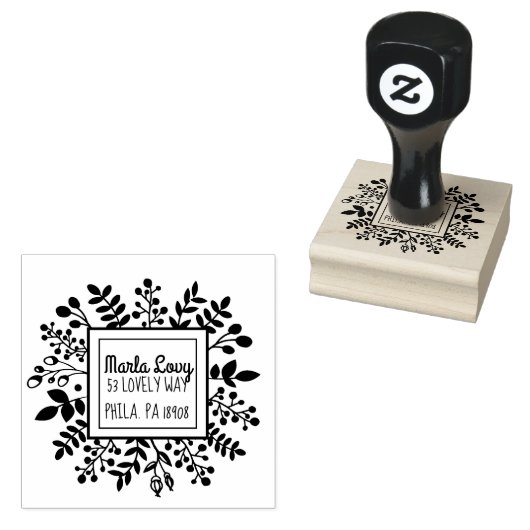 ミニつる植物スクエア差出人住所スタンプ ラバースタンプ (押印)