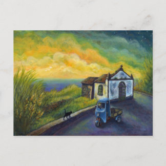 ミニアートキャットファンタジーイエロースカイフォーブ海スター ポストカード