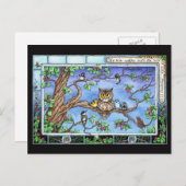 ミニアートフクロウバーズツリー聖なる書物、 経典引用文はがき ポストカード (正面/裏面)