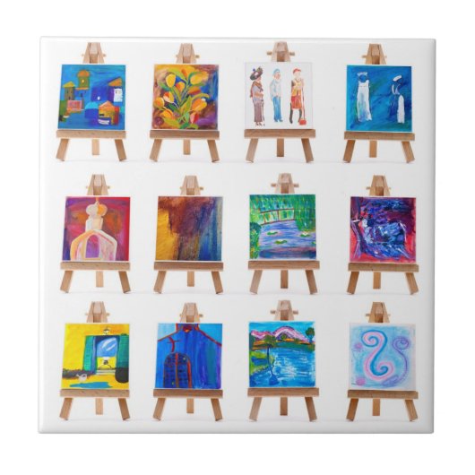 ミニイーゼル上の12のミニチュア絵画 タイル (正面)