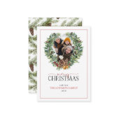 ミニウィンターパインリース写真メリークリスマス ノートカード (正面/裏面インサイチュ)