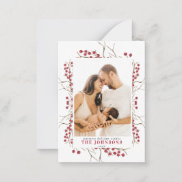 ミニウィンターレッドベリーウォーター色クリスマスフォト ノートカード