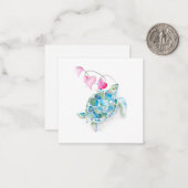 ミニウミガメのバレンタインデー ノートカード (正面/裏面インサイチュ)