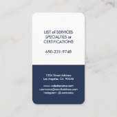 ミニエレガントマリモダンストネイビーブルーホワイトバーティカル 名刺 (裏面)