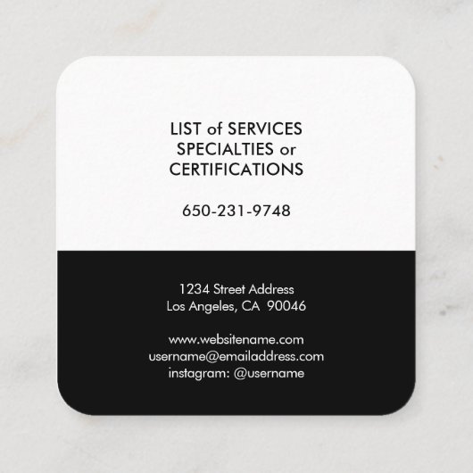 ミニエレガントマリモダンストプレーン白黒シンプル スクエア名刺 (裏面)