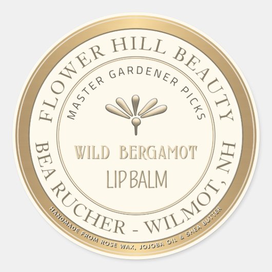 ミニエンボスフラワーリップバームメタリック縁ど金ゴールド ラウンドシール (正面)